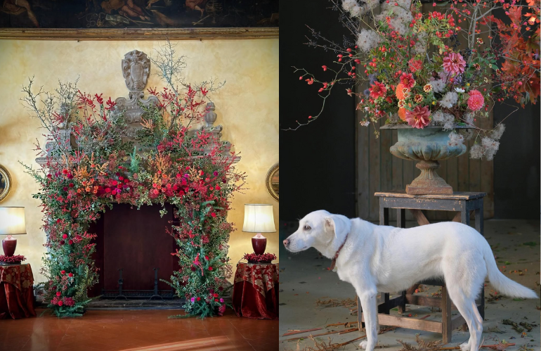 Un ramo sospeso in aria, parte di un allestimento poetico