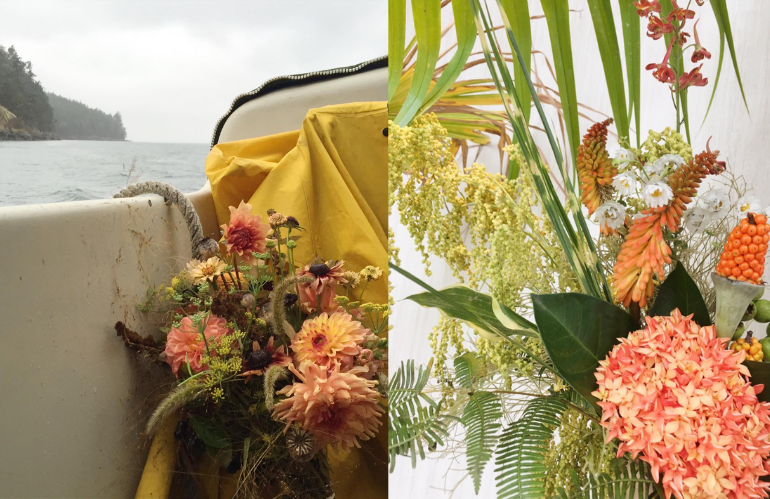 Installazione floreale curata da Amy Merrick per uno spazio museale