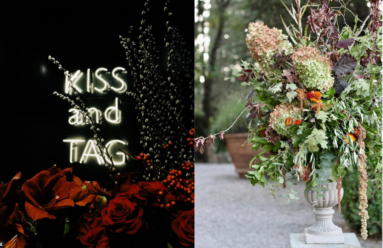 Vista dell’ingresso di Artemisia Fioristi decorato con piante rampicanti