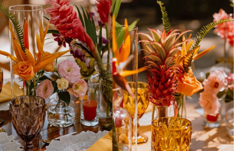 Composizione floreale rossa e tropicale Stylos y Flores