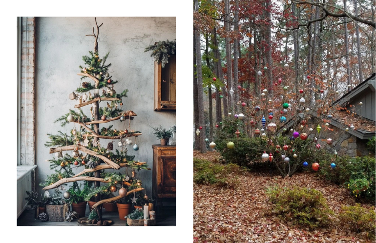Albero artistico composto da fronde naturali e rami intrecciati