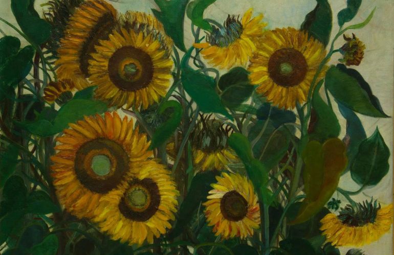 Dettaglio botanico su fondo giallo e rosa