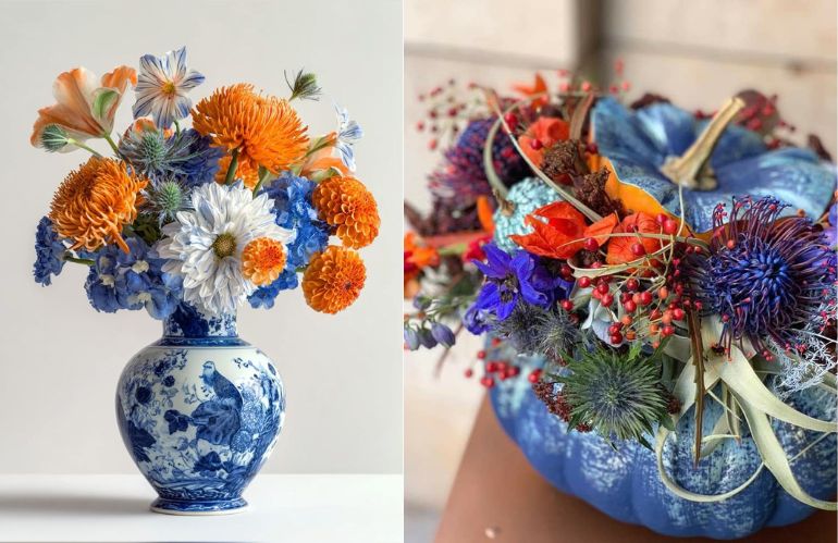 Teschio floreale e composizione eterea con cardi bianchi