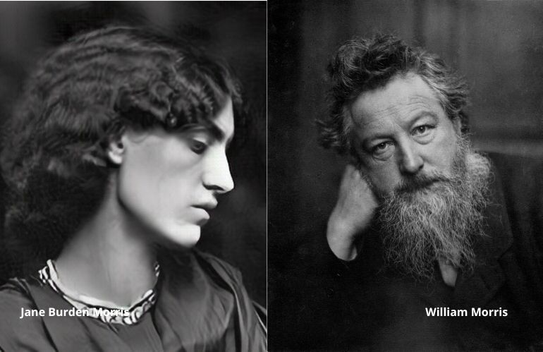 Ritratti di Jane Burden Morris e William Morris, protagonisti del movimento Preraffaellita inglese.