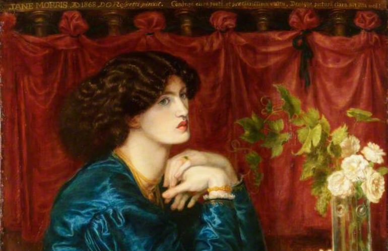 Jane Morris in un ritratto di Dante Gabriel Rossetti, simbolo di bellezza e malinconia vittoriana.