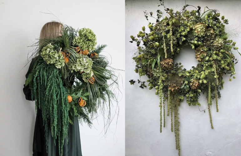 Decorazioni di Natale realizzate con fiori e materiali essiccati