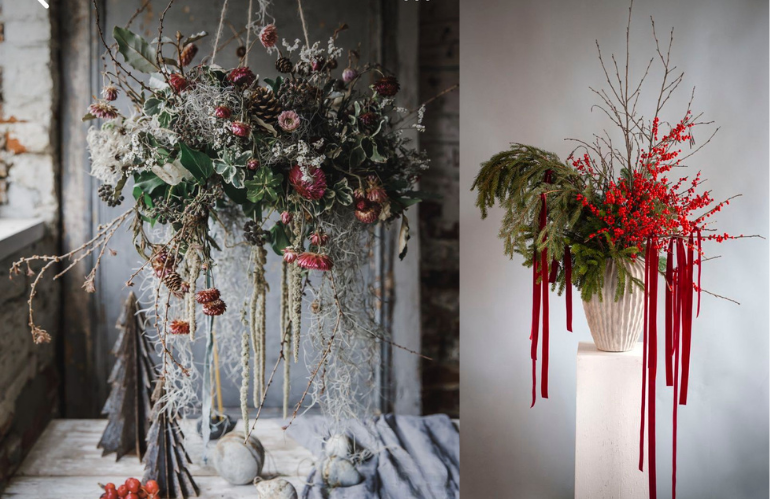 Sospensione floreale natalizia creativa ed ecologica